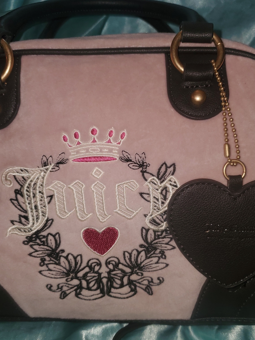 Juicy Couture Pink Velvet Satchel with Heart Charm NWOT